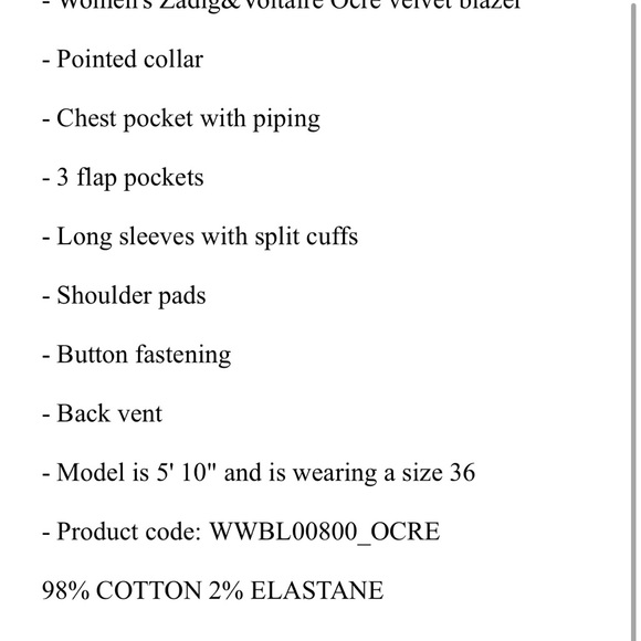 Zadig & Voltaire Venus Blazer in Ocre - Picture 7 of 7